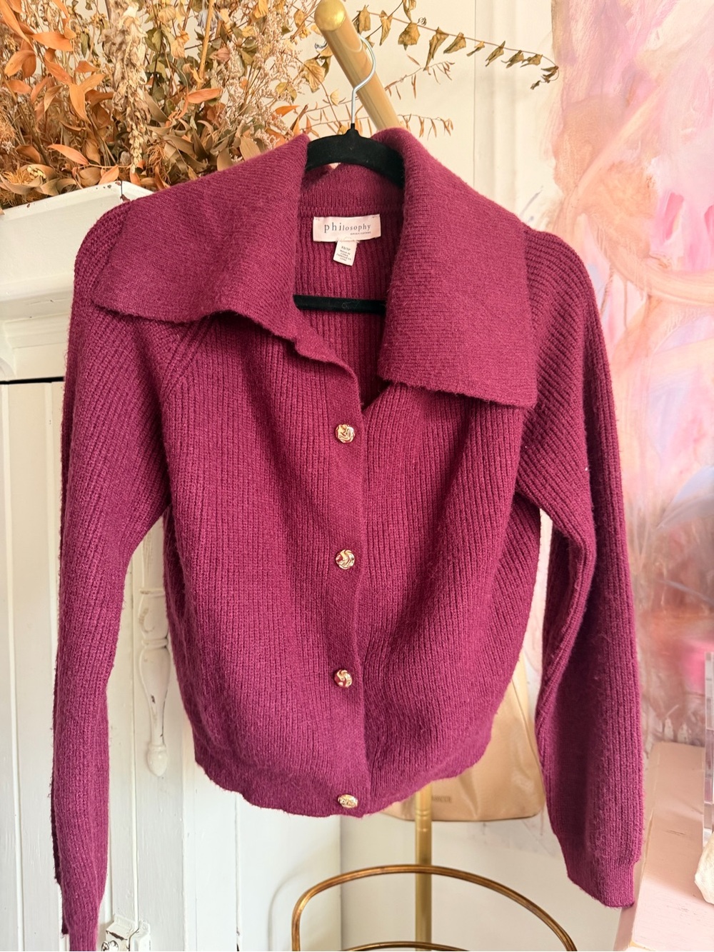 Philosophy Deep Plum Button-Front Cardigan Sweater